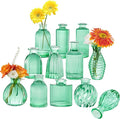 Green Vase, Bud Vases Set of 12, Small Green Glass Vases for Flowers Modern Ribbed Glass Bud Vase for Decor Wedding Flower Vase in Bulk Vintage Decor Bridal Shower Centerpieces Home Table Decoration