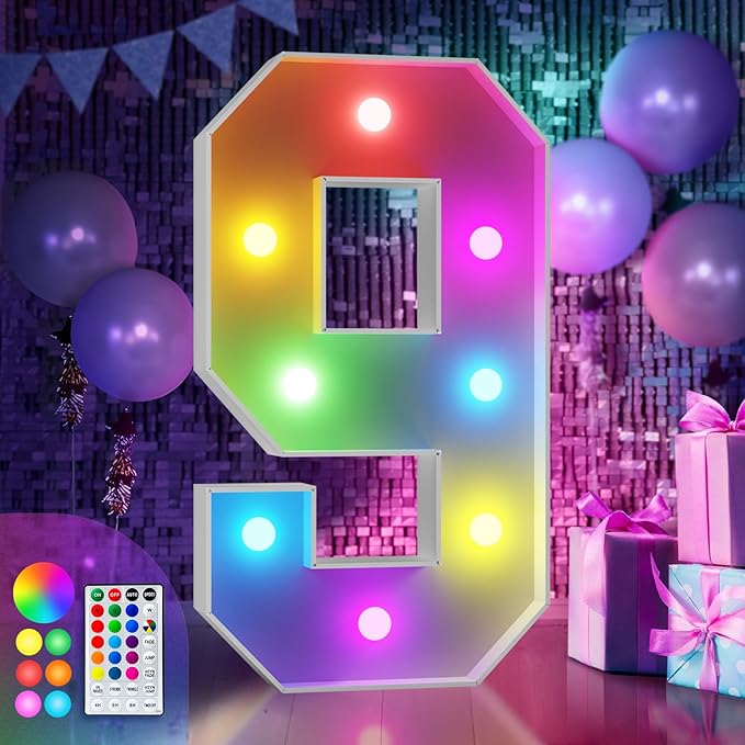 Party Decorations Marquee Number 9 Light Sign, 3 Ft, Remote