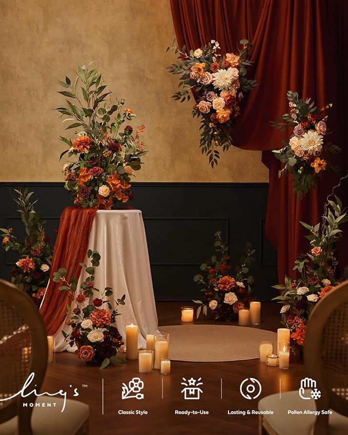 Artificial Flower Arrangements 4 Pack, Terracotta Fall Wedding Centerpieces