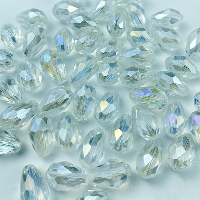 50pcs 10x15mm Teardrop Crystal Glass Beads Vertical Hole Faceted Glass Teardrop Spacer Beads for Bracelets Necklace Earring DIY Jewelry Making Craft(Transparent AB)