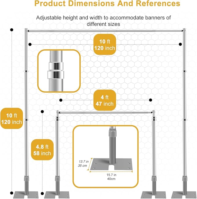 Pipe and Drape Backdrop Stand, Adjustable 10 x 10 ft Heavy Duty Frame