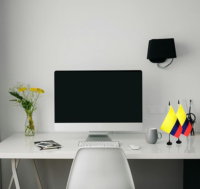 Colombia Desk Flag, 12 Pack Colombian Table Office Flag with Black Solid Pole and Stand Base, International Country Flag, Festival Celebration, Classroom Meeting Desktop Decor (Colombia)