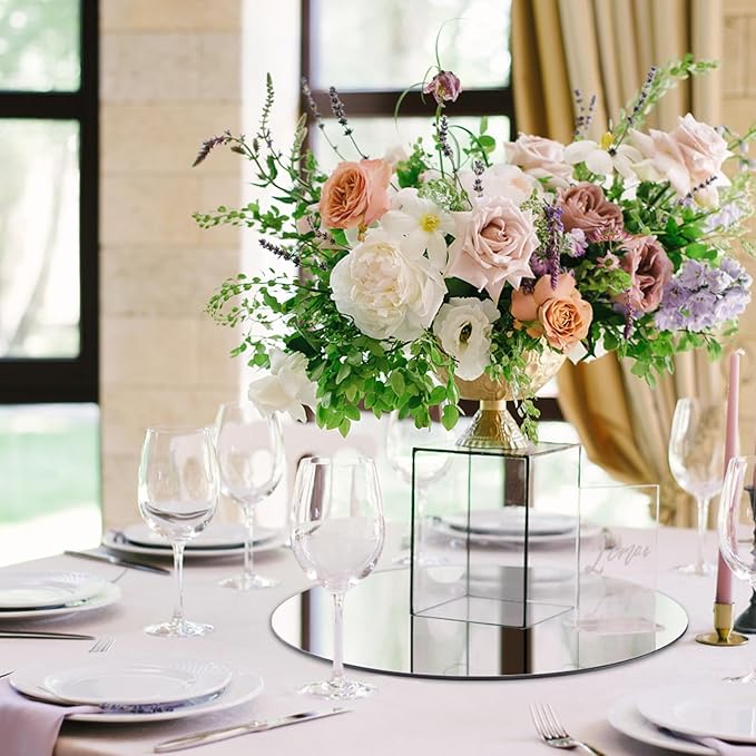 Round Mirror Centerpieces, 12 Pack, 12-Inch Glass Tabletop Decor for Parties