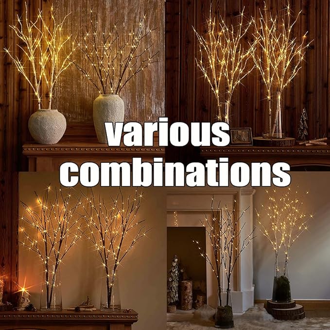 Fudios Lighted Brown Branches with Timer 32 in 100 LED for Vases Battery Operated, Artificial Willow Branch Twigs with Warm White Lights for Christmas Holiday Party Decor