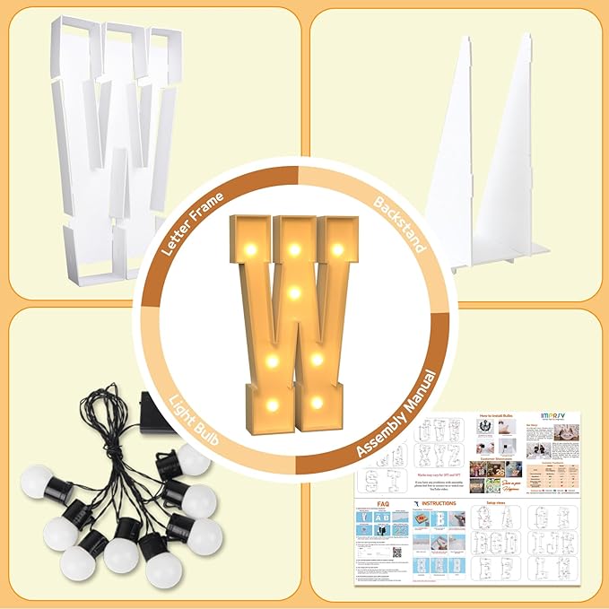 Party Supplies Marquee Light Up Letter W, 36 Inch Foam Board with Bulb String