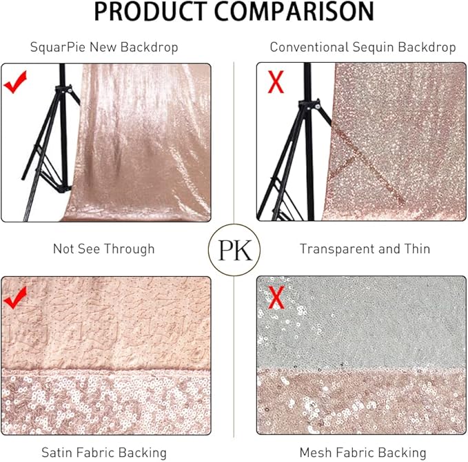 SquarePie Sequin Backdrop Non-Transparent Background Sparkly Curtain for Wedding Party 6FT x 8FT Rose Gold