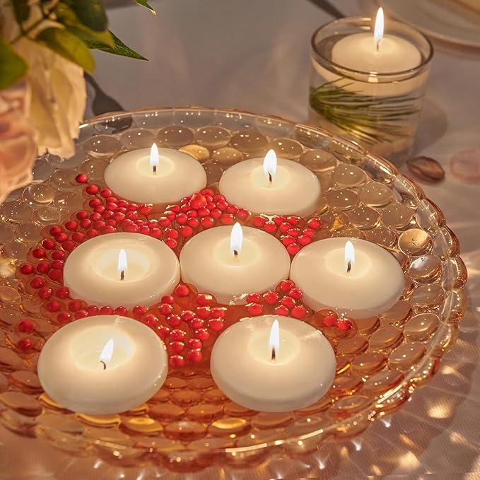 10 Hour Floating Candles, 3'' White Unscented Dripless Wax Discs, for Cylinder Vases, Centerpieces at Wedding, Party, Pool, Holiday (24 Set)