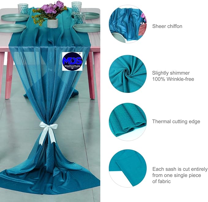 MDS Halloween Chiffon Table Runner - 25 Pack, 29 x 170 Inches, 14ft Each - Sheer Spooky Table Runners for Haunted House Parties, Trick-or-Treat Tables, Witchy Décor, Wedding & Events - Dark Teal