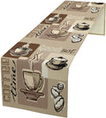 Coffee Table Runner,Vintage Style Coffee Cup Bean Abstract Theme Pattern Print Tablecloth Burlap for Hotel Indoors Outdoor Dining Room Kitchen Table Decor, 13x36in