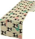 Mid Century Table Runner,Cat Geometric Stripe Colorful Abstract Pattern Print Tablecloth Burlap for Hotel Indoors Outdoor Dining Room Kitchen Holiday Party, 13x70in