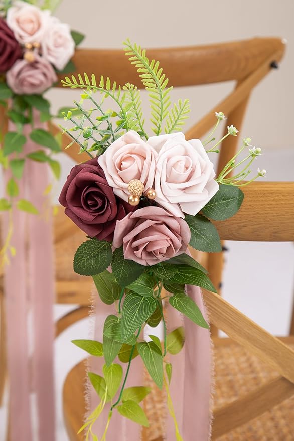 Artificial Pew Flowers Set of 10 Mauve Wedding Aisle Chair Decor