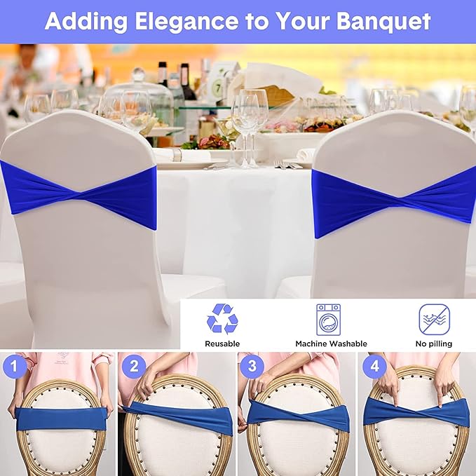 VDS Pack of 75 PCS | Gold | Spandex Chair Sashes Bows Without Buckle | Stretch Elastic Banquet Universal Folding Chair Band Tie with for Wedding Party Conference Celebration Event Decoration