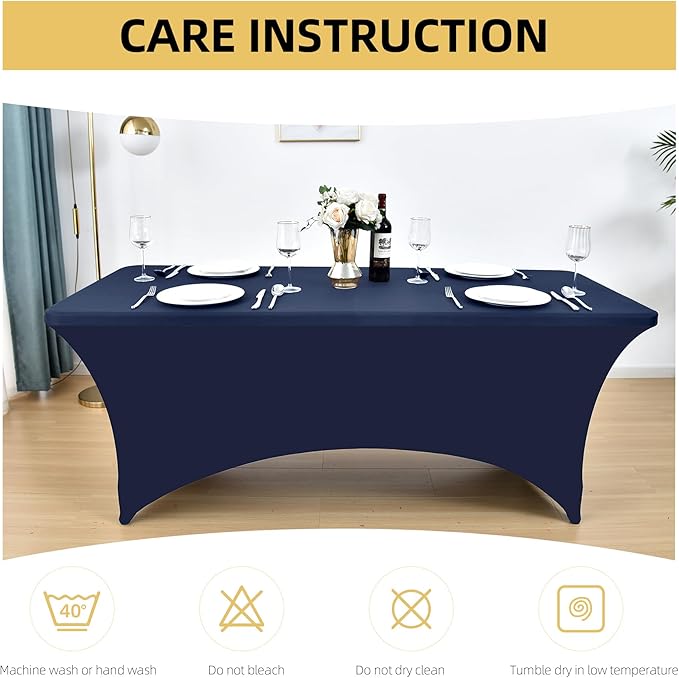 6-Pack 6ft Spandex Table Covers for Rectangle Standard Folding Tables - Wrinkle Resistant Stretch Tablecloths - Ultimate Fitted Table Protector for Parties, Trade Shows, Wedding