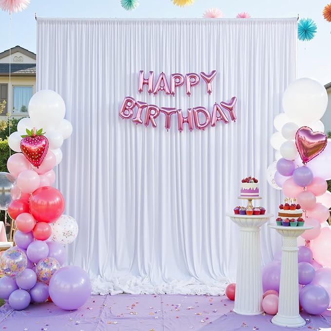 40×12ft White Wrinkle Free Backdrop Curtain, Soft Silky Easy to Drape Wedding Drapes for Backdrop, 8 Panels 12 ft Long Backdrop Curtains for Parties Birthday Baby Shower Photo Photography Background