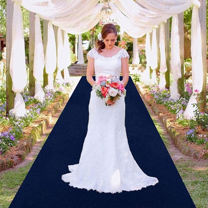 Aisle Runner Navy Blue Velvet 4 x 15 ft for Weddings and Events