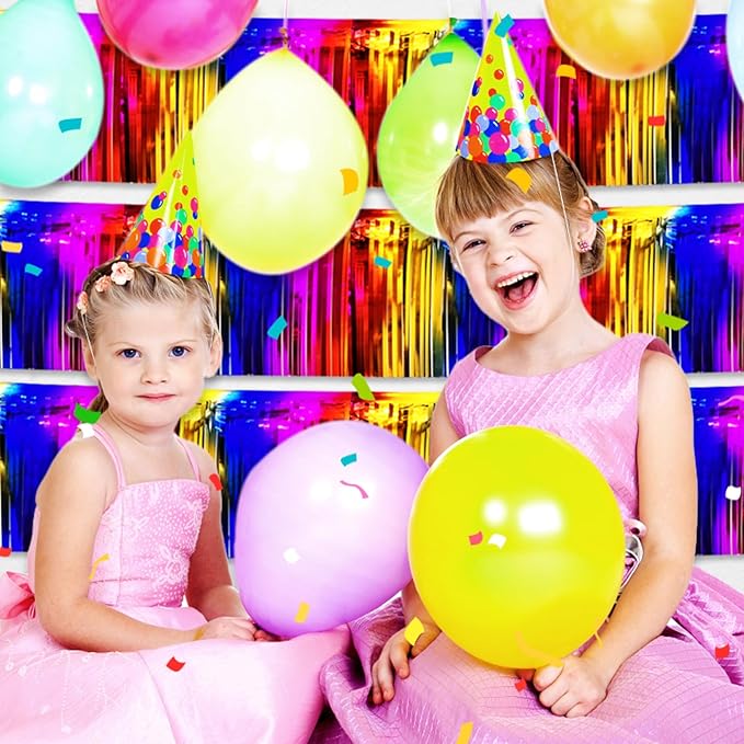 6 Pack 10 Feet Rainbow Foil Fringe Garland Metallic Tinsel Streamers Banner Wall Hanging Curtain Backdrop for Parade Floats, Birthday, Graduate, Mother's Day, Wedding Party Decoration
