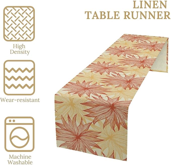 Autumn Chrysanthemum Table Runner, Vintage Modern Geometric Floral Boho Table Runner for Kitchen Dining Bedroom Living Room Table Decor for Indoor Outdoor Home Party, 13x108 Inch