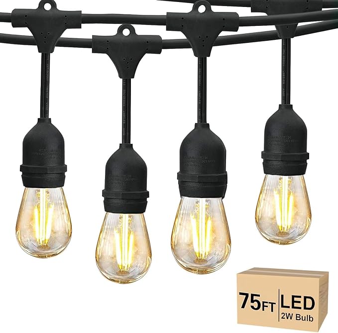String Lights 75 ft Outdoor Patio, Dimmable, 2700K Warm White LED