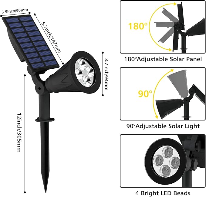 Solar Spotlights 2-Pack, Natural White, Adjustable Outdoor Solar Lights