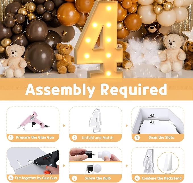 Party Supplies: 3 Ft Light Up Marquee Number 4, Foam Board