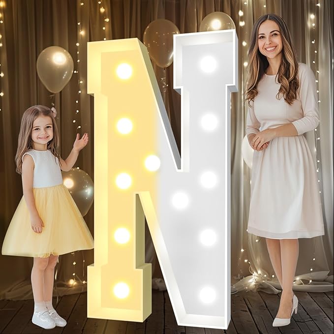 Party Decorations 4 FT Light Up Marquee Letter N, Warm or Cool White