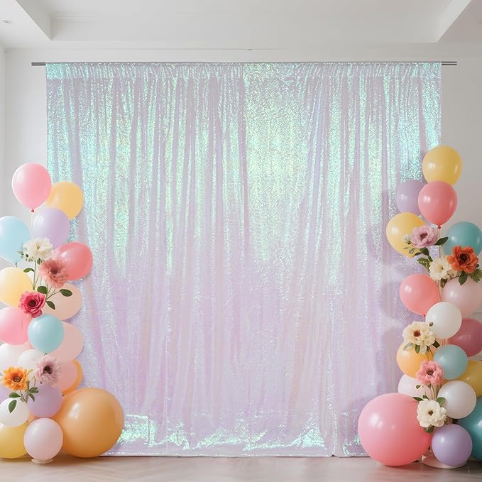 SquarePie Sequin Backdrop Curtain Not See Through Thick Glitter Background for Party 6FT x 6FT Iridescent