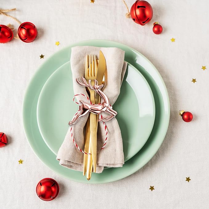 ZeeDix Set of 24 Rose Gold Elk Chic Napkin Rings for Christmas Dinning Table Setting-Wedding Receptions, Christmas, Thanksgiving and Home Kitchen for Casual or Formal