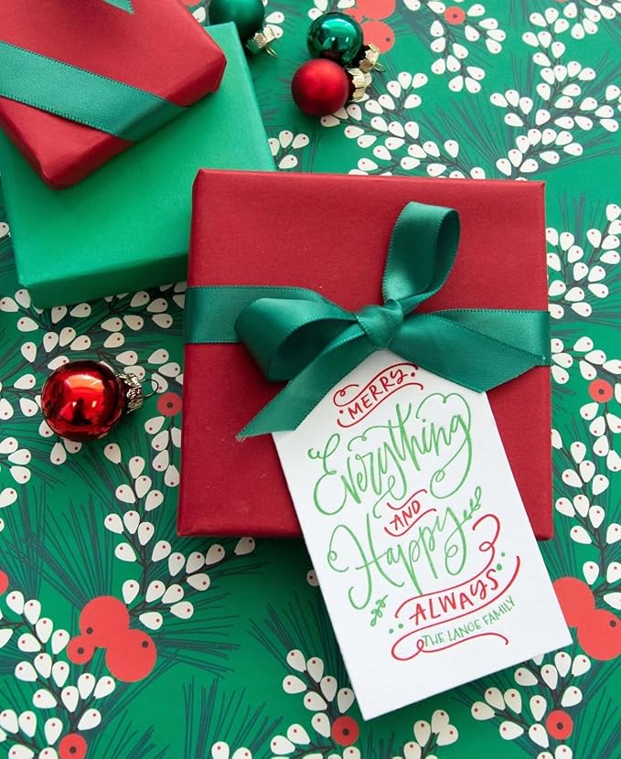Personalized Gift Tags, Thank You Tags for Wedding Birthday Business Party Favors, Custom Hang Tags with Your Text and String, 2 X 3.75 Inch (Wreath Pattern 4)