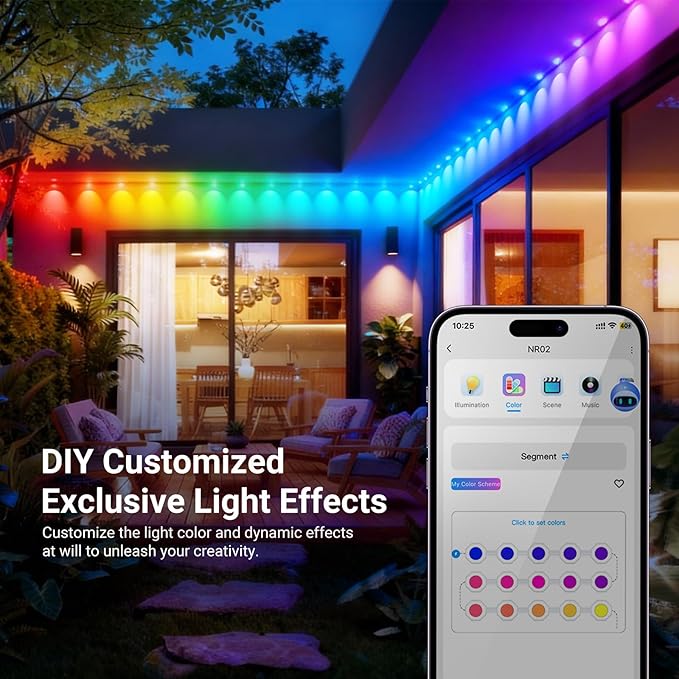 String Lights, 48ft Color Changing Outdoor LED, App and Voice Control