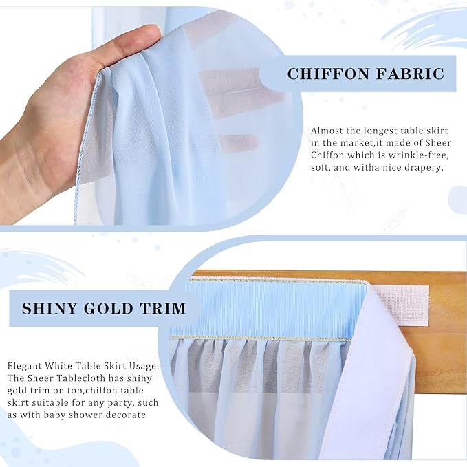 9ft Baby Blue Table Skirt Baby Shower Tablecloth for Boy Birthday Sweetheart Cake Table Wedding Table Decoration