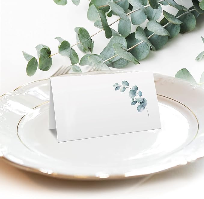 CLEVER SIGNS Place Cards for Wedding or Party, Seating Place Cards for Tables, Scored for Easy Folding, Flower Design 100 Pack, 2 x 3.5 Inches