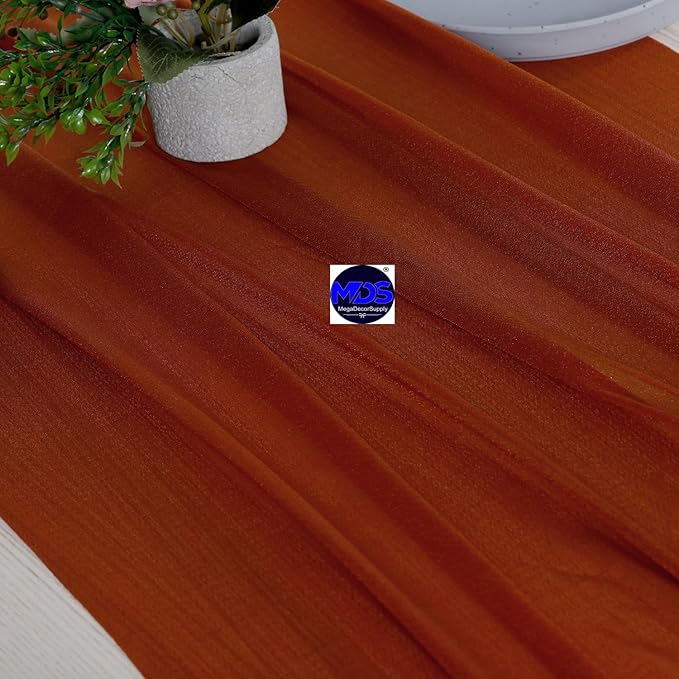 MDS 5 Pack 10ft Chiffon Table Runner 29 x 120 Inches Sheer Wedding Runner Romantic Rustic Table Runner for Wedding Decorations, Birthday Parties, Bridal Shower Party Arch Decor - Terracotta