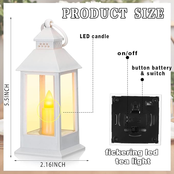 Decorative Candle Lanterns 24 Pack, White Plastic LED Mini, 5.5 Inch