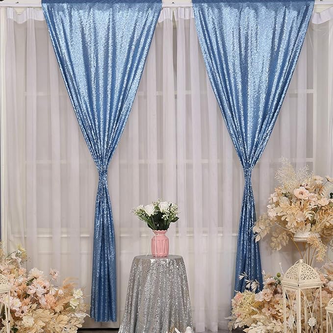 Poise3EHome Baby Blue Sequin Backdrop Curtain,2pcs 2FTx8FT Glitter Panels for Birthday Party Baby Shower Wedding Christmas Thanksgiving Holiday Festival Decor