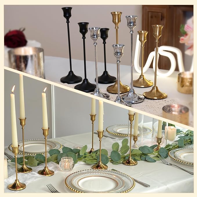 CHILL RECIPE Candlestick Holders Gold Taper Candle Holders, 12 PCS Candle Sticks Holders for Home Decor Table Centerpiece Wedding Housewarming Festival