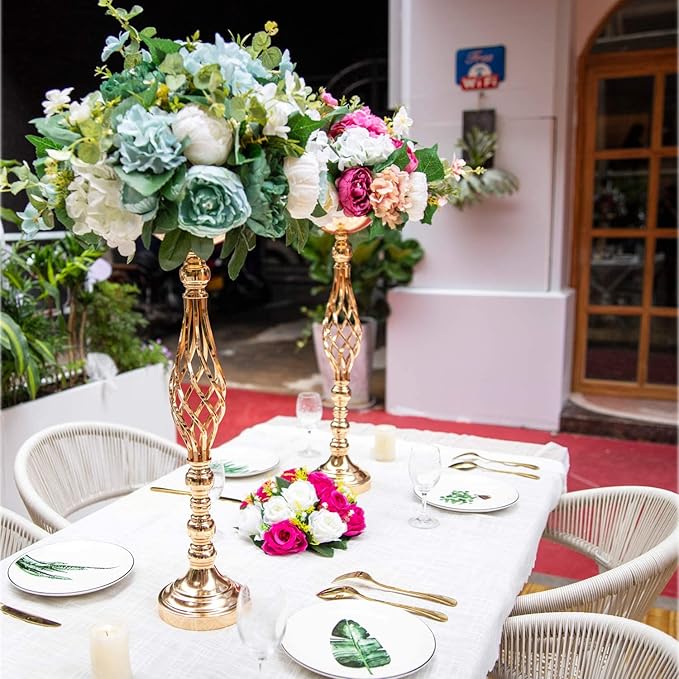 Vases: Set of 10 Gold Metal Wedding Centerpieces, 23.23 Inches Tall