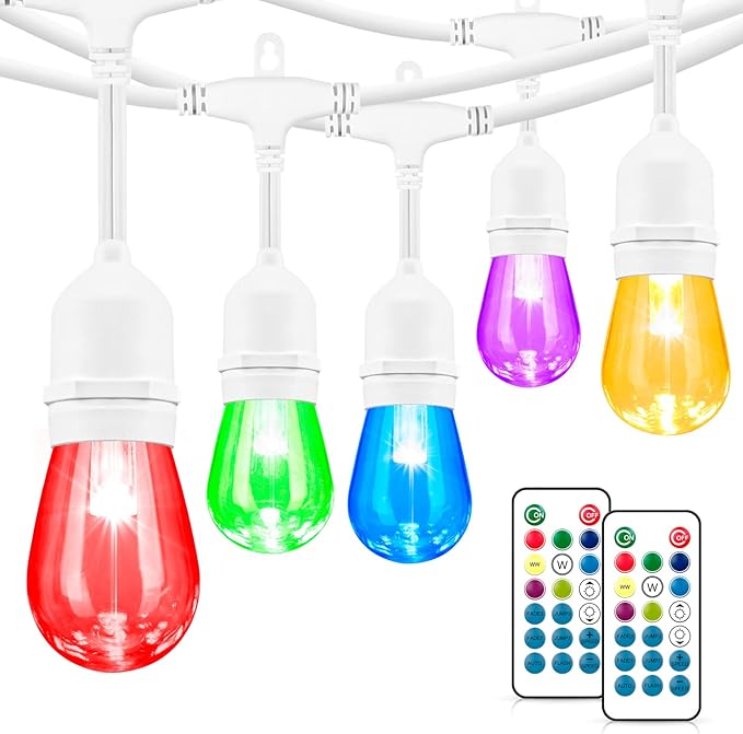 String Lights 48 FT Outdoor RGB LED with Remote, 6 Modes