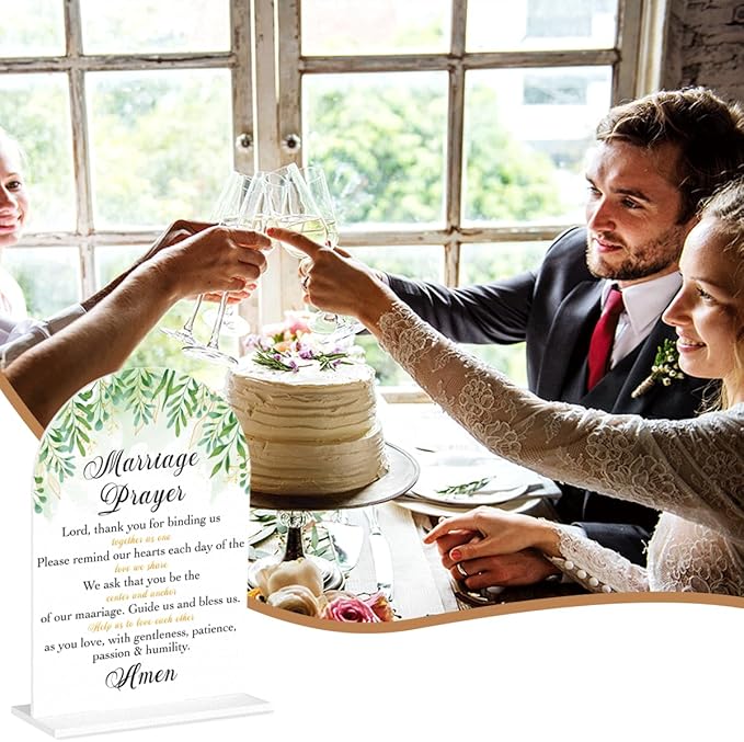 Marriage Prayer Sign, Wedding Engagement Bridal Shower Christian Religious Decor for Reception Ceremony Anniversary Party, Weddings White Acrylic Sign