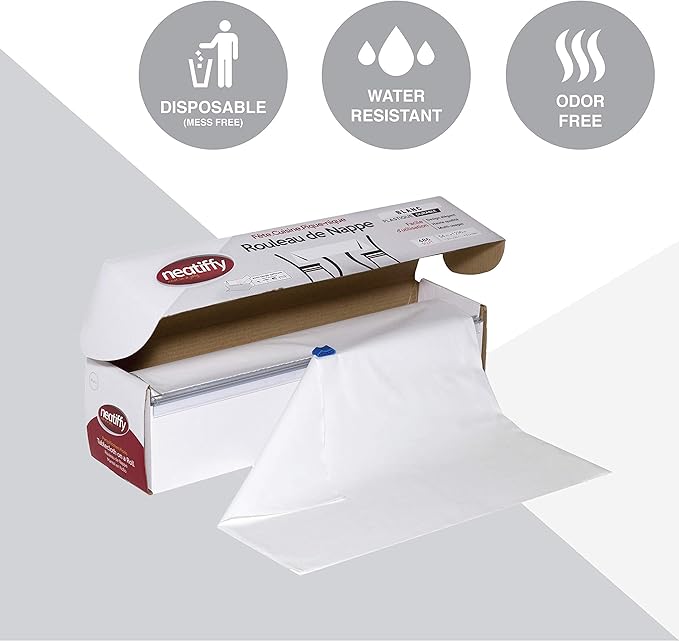 Plastic Table Cover Roll, 54-Inch Wide, White, Slide Cutter