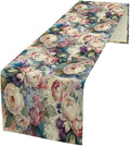 Vintage Floral Table Runner,Girls Women Rose Romantic Leaf Botanical Watercolor Pattern Print Burlap for Hotel Indoors Outdoor Dining Room Kitchen Holiday Party, 13x80in