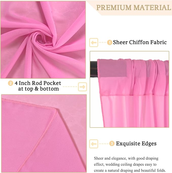 MODFUNS Wedding Arch Drapes Fabric Pink Ceiling Draping 2 Panels 5x20 FT Chiffon Curtains for Backdrop Sheer Voile Swag Curtain Wedding Drapery for Arch Bed Canopy Tent Backdrop for Reception Arbor