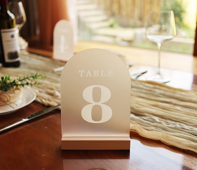 Tabletop Signs: Frosted White Acrylic Numbers 1-30 with Wood Stands