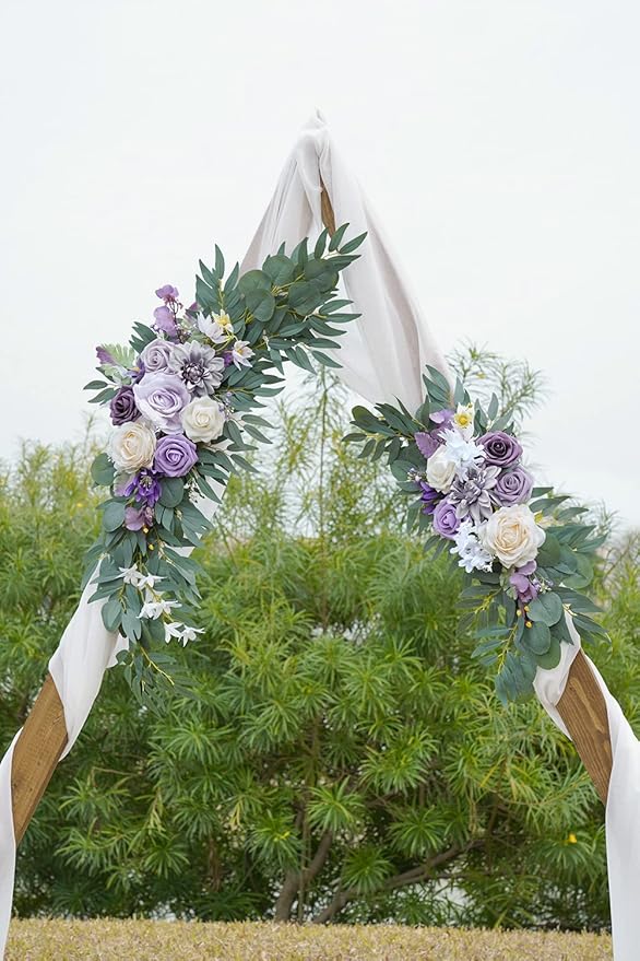 ponatia Wedding Arch Flowers (Pack of 2), Artificial Purple Flowers for Wedding Welcome Signs Decorations and Arch Flower for Ceremony Reception Decoraction (Lilac & Cream)