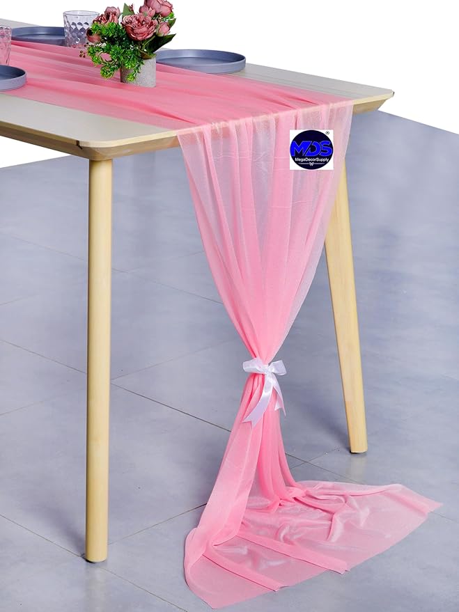 MDS Halloween Chiffon Table Runner - 20 Pack, 29 x 170 Inches, 14ft Each - Sheer Spooky Table Runners for Haunted House Parties, Trick-or-Treat Tables, Witchy Décor, Wedding & Events - Coral