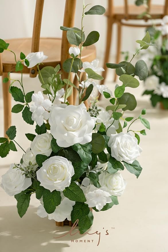 Artificial Flower Arrangements 4 Pack, 17.5 Inch White and Sage Wedding Decor