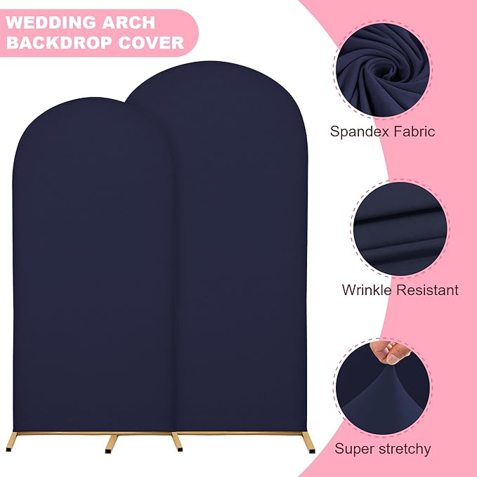 7.2FT Wedding Arch Covers Arch Backdrop Cover Arch Stand Covers Set Arch Cover Spandex Fabric Stretchy Backdrop for Wedding Birthday Party Decoration Baby Shower (Dark Blue)