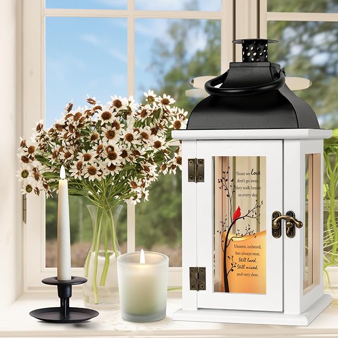 Decorative Candle Lanterns with Cardinal Design, Wood and Metal, 14 Inch