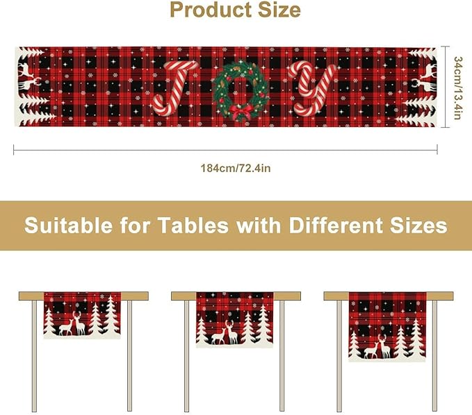Christmas Table Runner, Red Winter Xmas Holiday Table Cloth Kitchen Dining Table Decoration for Home Party Decor 13x70 Inch