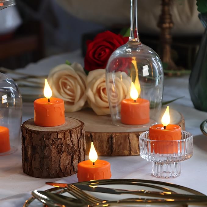 Flameless Candles Orange Rechargeable LED Tea Lights with Remote Timer