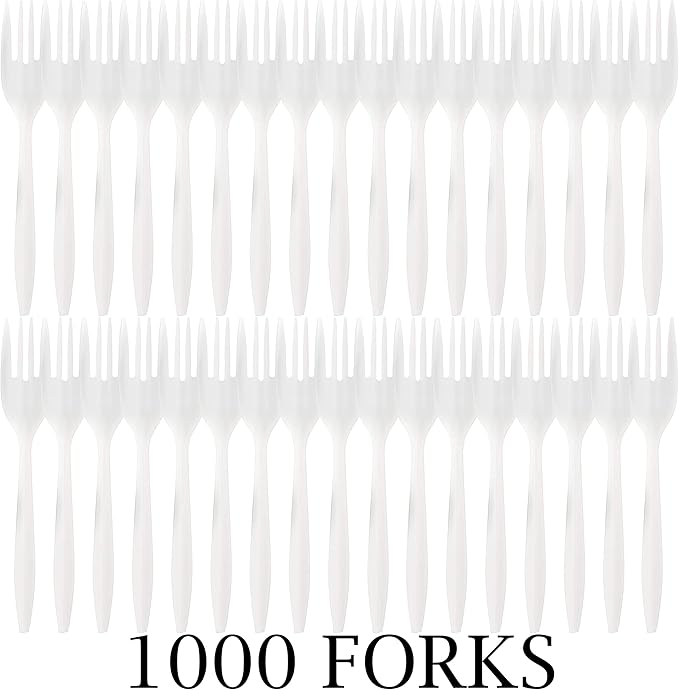 Disposable White Plastic Forks, 1000 Count, Medium Weight